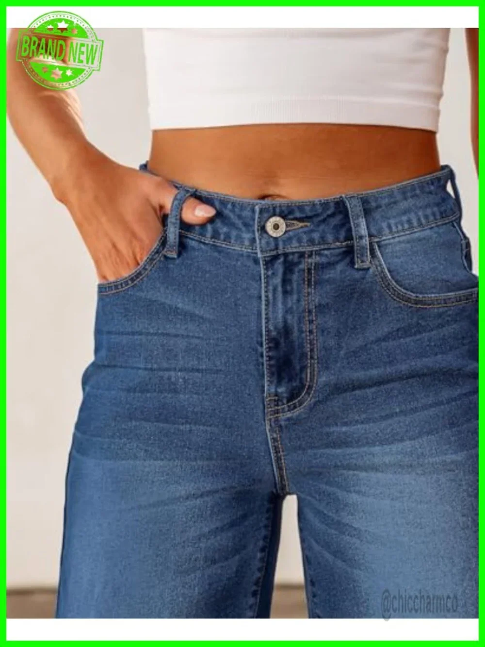 High Waisted Stretchy Denim Bermuda Shorts Knee Length Loose Fit Long Shorts